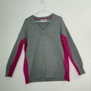 Boden Gray and Pink V-Neck Sweater